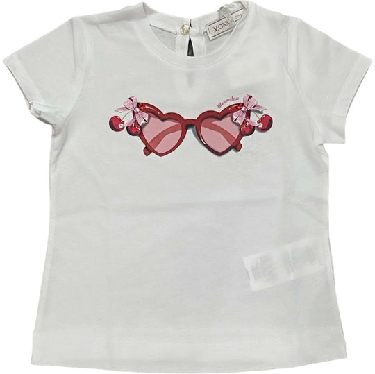 Baby Girls White Cherry Glasses T-Shirt