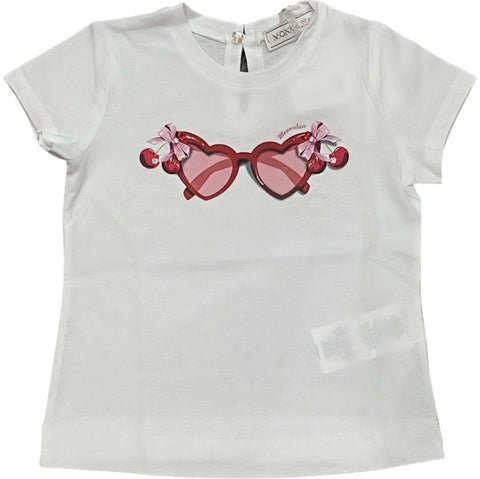 Monnalisa Baby Girls White Cherry Glasses T-Shirt