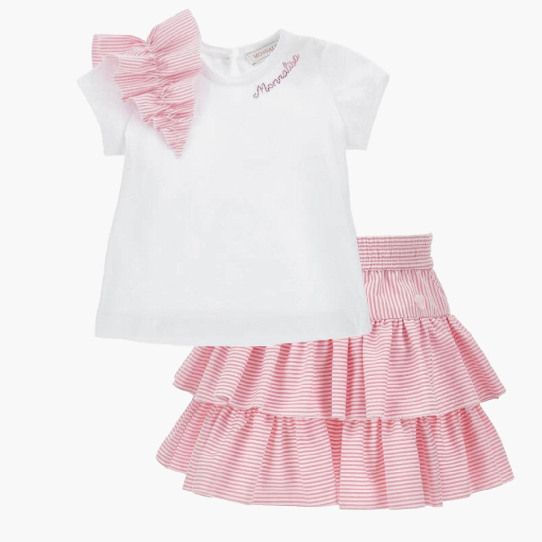 Monnalisa Baby Girls White Frill Top & Skirt Set