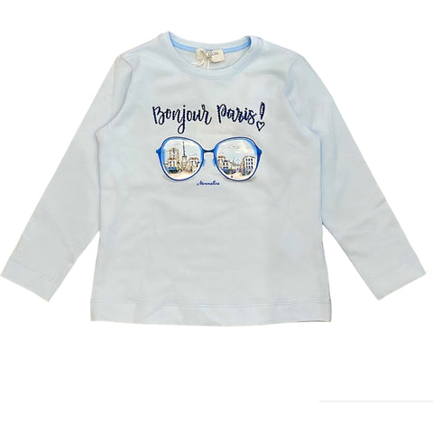 Monnalisa Girls Blue Bonjour Paris T-Shirt