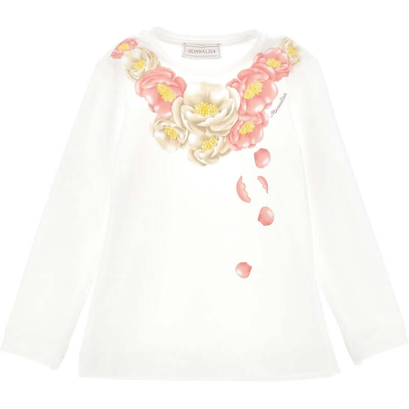 Monnalisa Girls Cream Rose T-Shirt