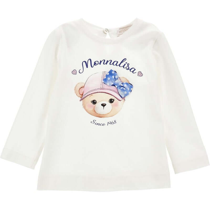 Monnalisa Girls Cream Teddy Cap T-shirt