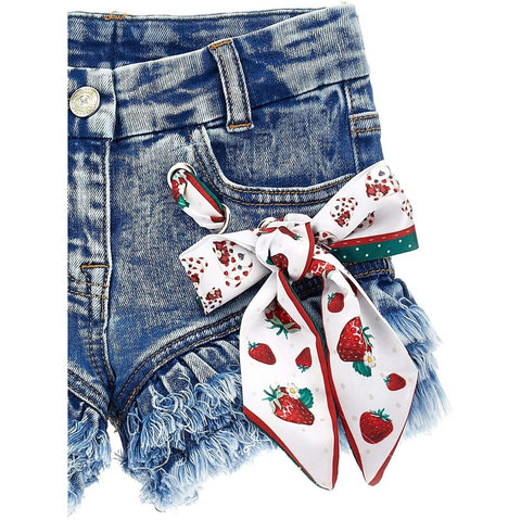 Monnalisa Girls Denim Strawberry Shorts