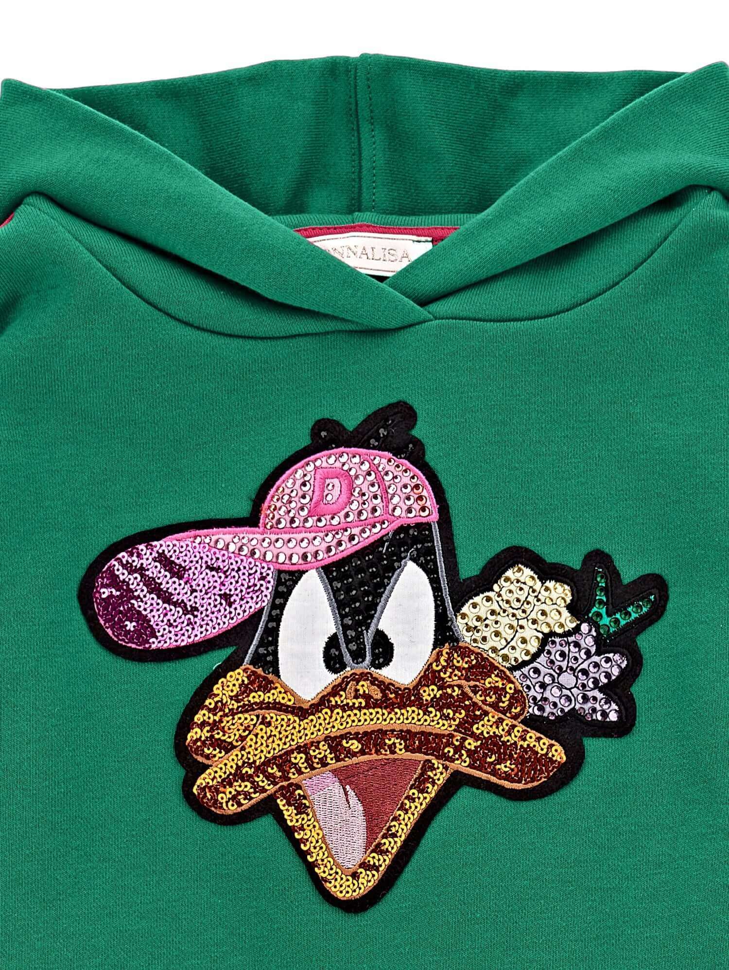 Monnalisa Girls Green Daffy Rhinestone Hoodie