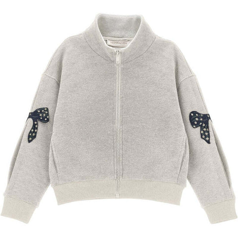 Monnalisa Girls Grey Zip Up Bow Top