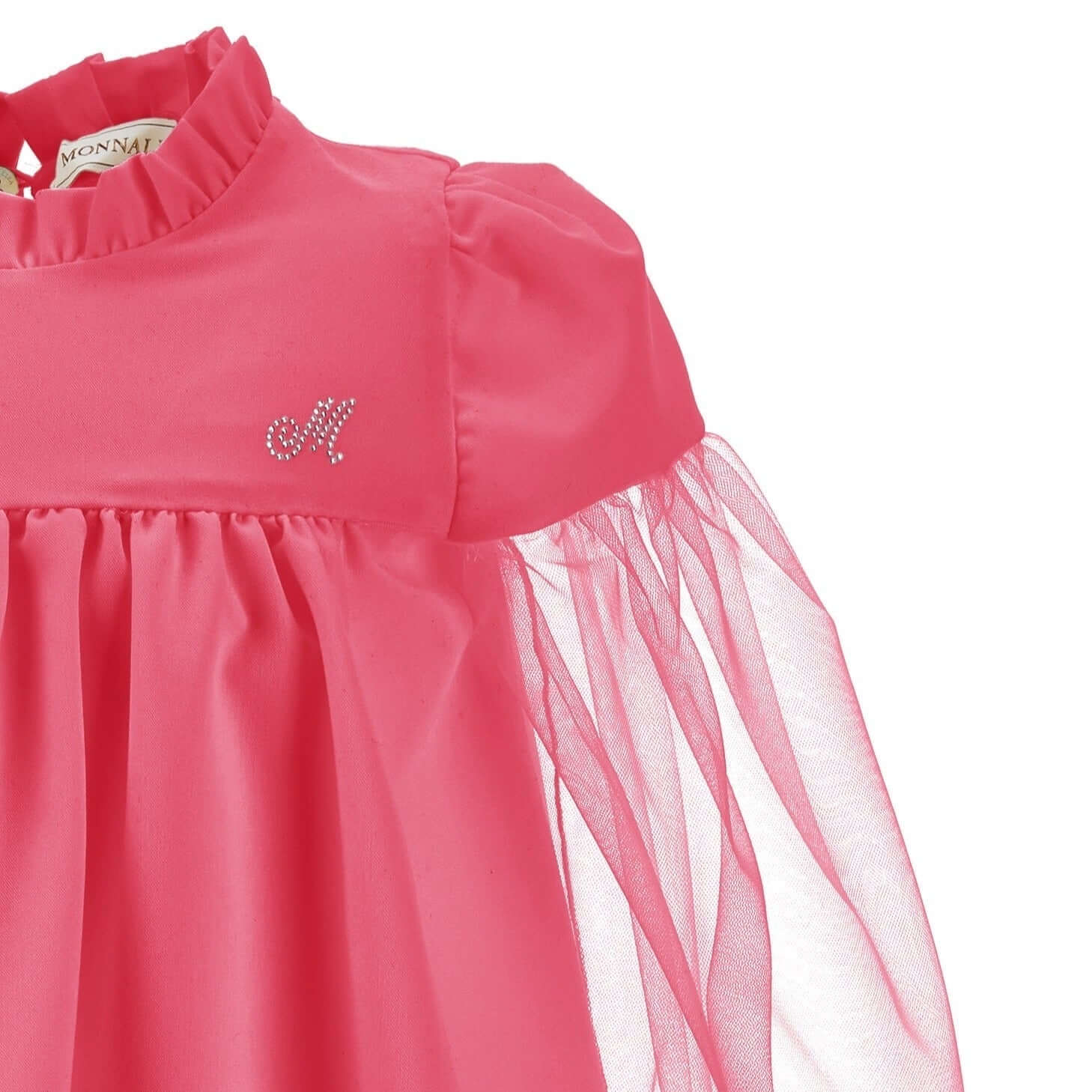 Monnalisa Girls Pink Dress with Tulle Sleeves