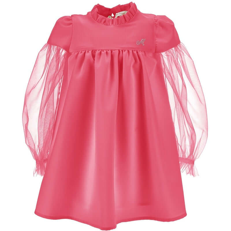 Monnalisa Girls Pink Dress with Tulle Sleeves