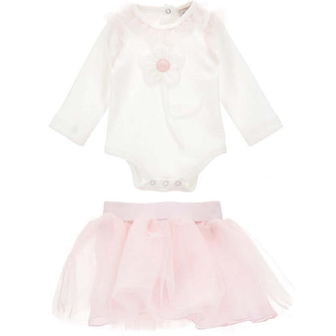 Monnalisa Girls Pink Flower Skirt Set