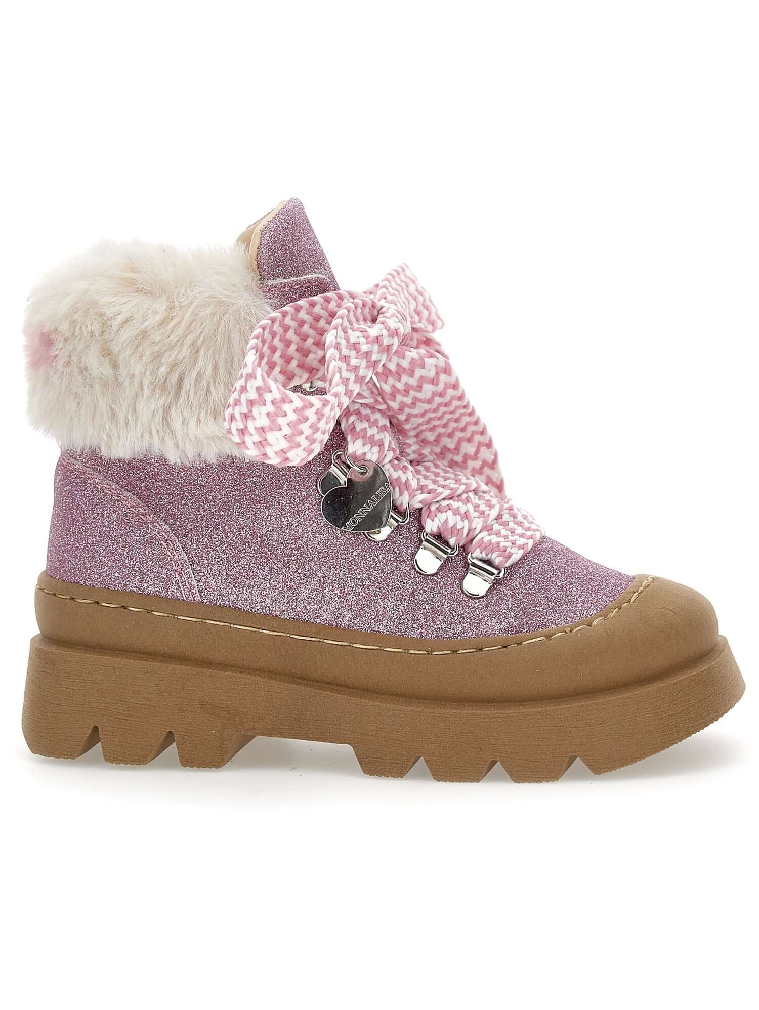Monnalisa Girls Pink Glitter Chunky Boots
