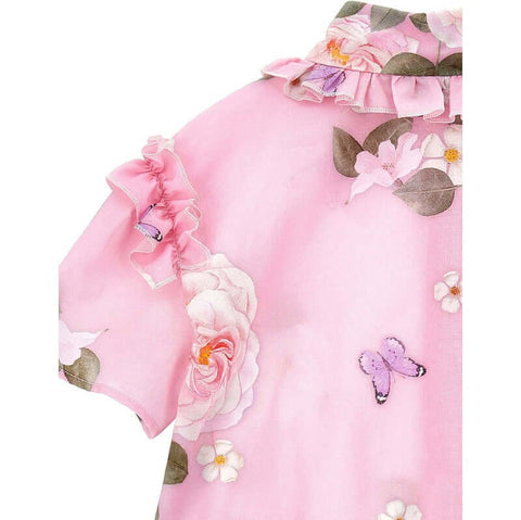 Monnalisa Girls Pink Rapunzel Floral Shirt