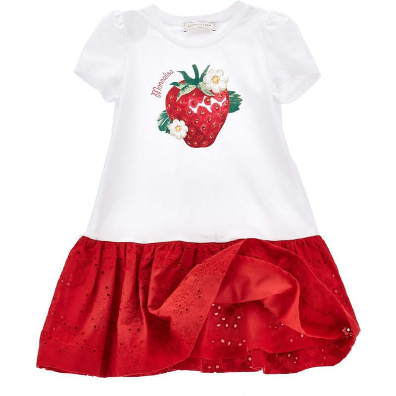 Monnalisa Girls Strawberry Jersey Dress