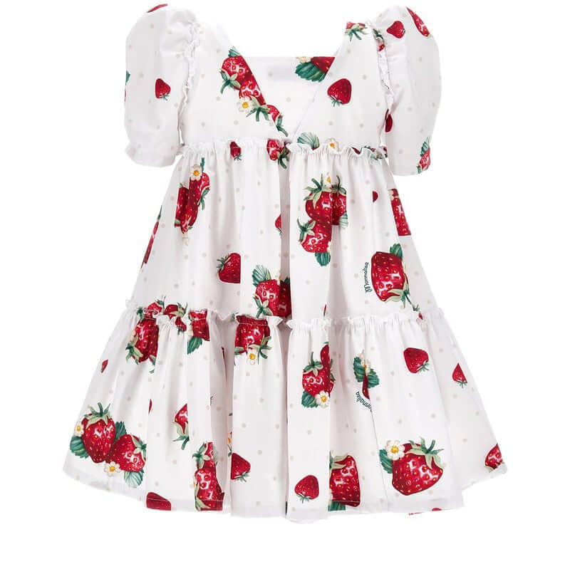 Monnalisa Girls Strawberry Poplin Dress