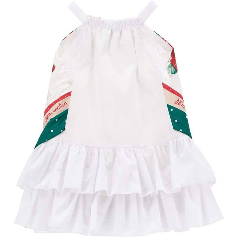 Monnalisa Girls Strawberry Print Shoulder Strap Dress