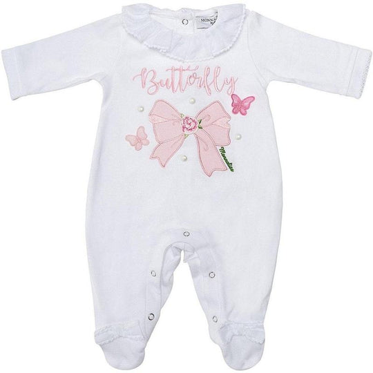 Girls White Bow Babygrow