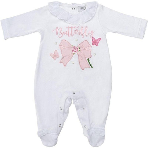 Monnalisa Girls White Bow Babygrow