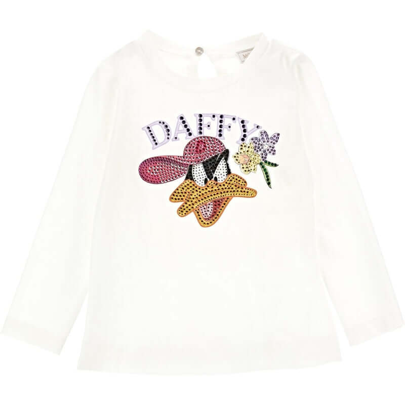 Monnalisa Girls White Daffy Rhinestone T-Shirt