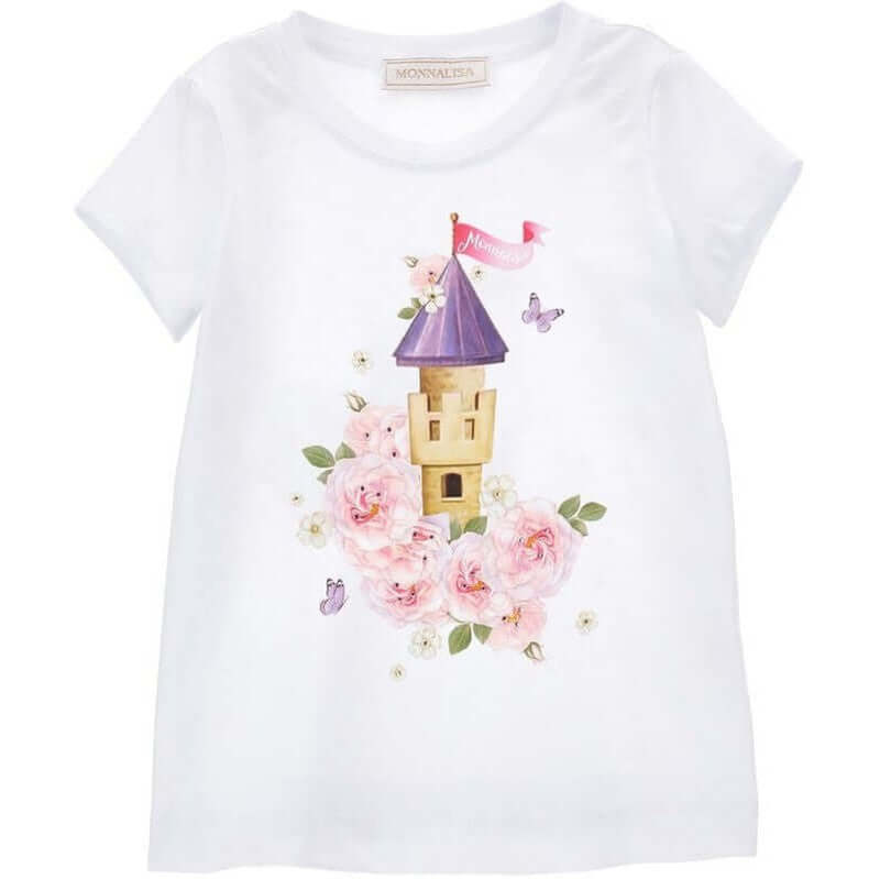 Monnalisa Girls White Rapunzel Castle T-Shirt