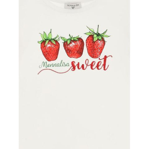 Monnalisa Girls White Strawberry T-shirt