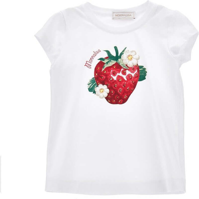 Monnalisa Girls White Strawberry T-Shirt