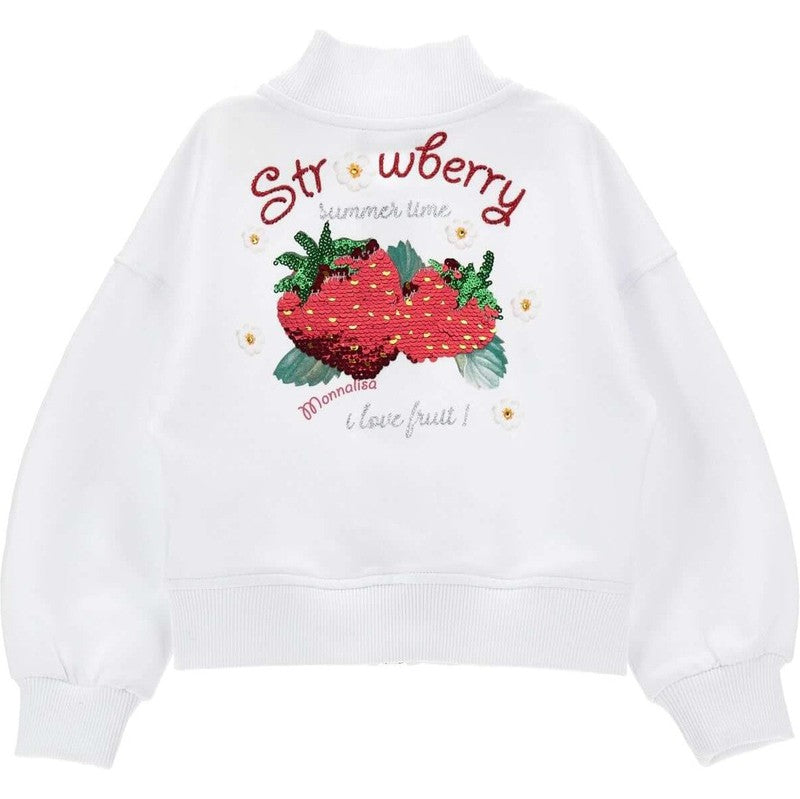 Monnalisa Girls White Strawberry Zip Up Sweater