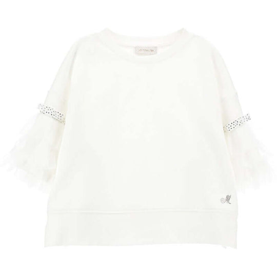 Girls White Tulle Sweater
