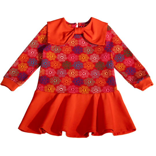 Girls Red Bow Collar Dress