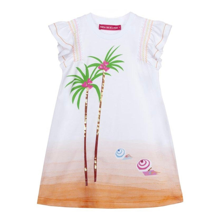 Agatha Ruiz De La Prada Girls White Palm Tress Dress