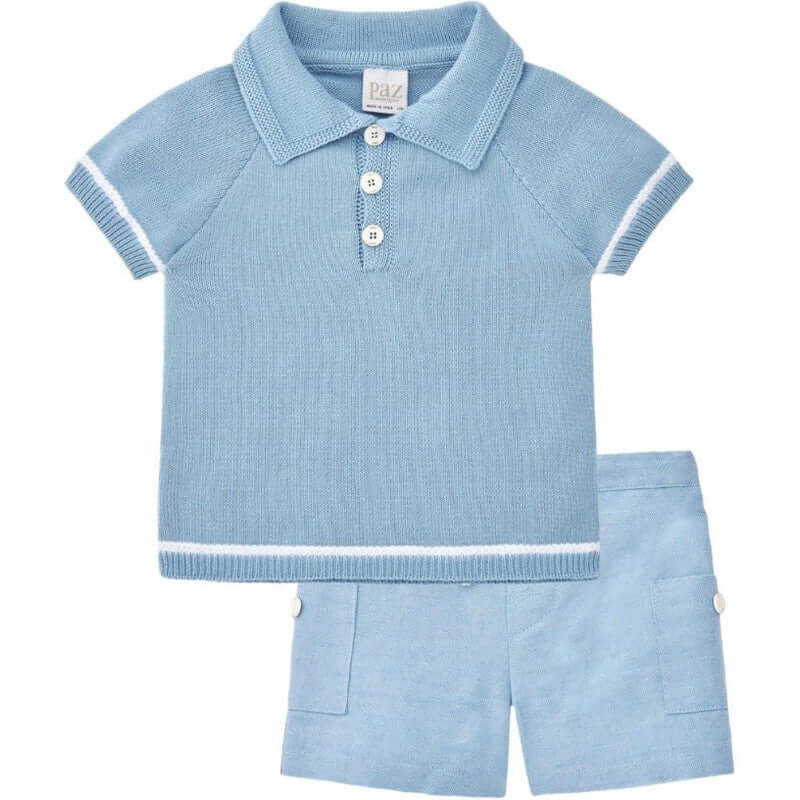 Paz Rodriguez Baby Boy Blue Cotton Knit Polo Set