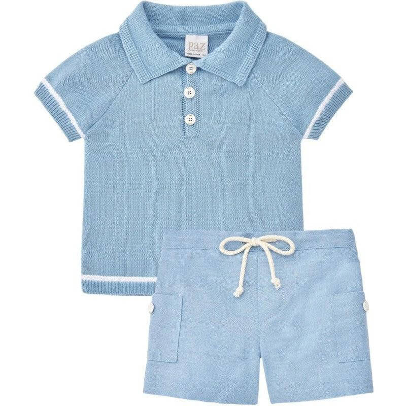Paz Rodriguez Baby Boy Blue Cotton Knit Polo Set