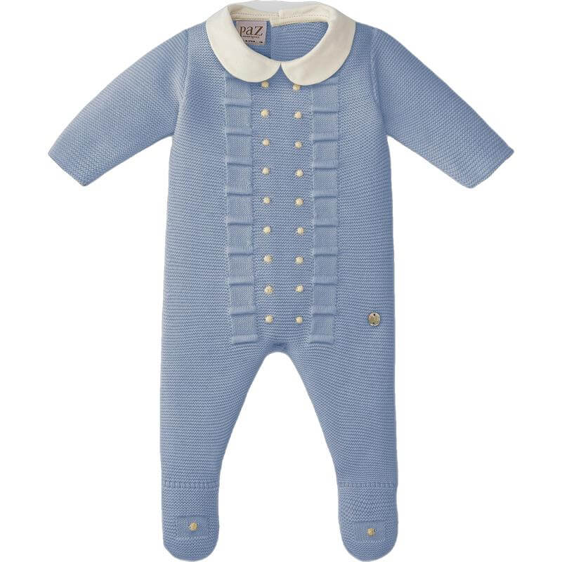 Paz Rodriguez Baby Boys Blue Collard Knitted All In One