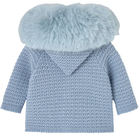 Paz Rodriguez Baby Boys Blue Knitted Faux Fur Jacket