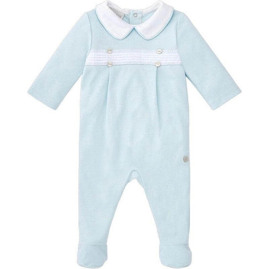 Baby Boys Blue Pin Tuck Babygrow
