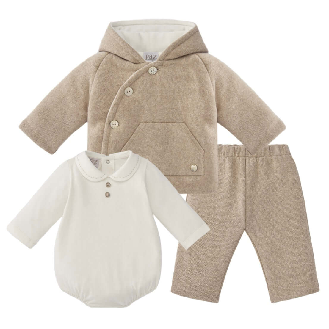 Paz Rodriguez Baby Boys Brown Beige 3 Piece Set