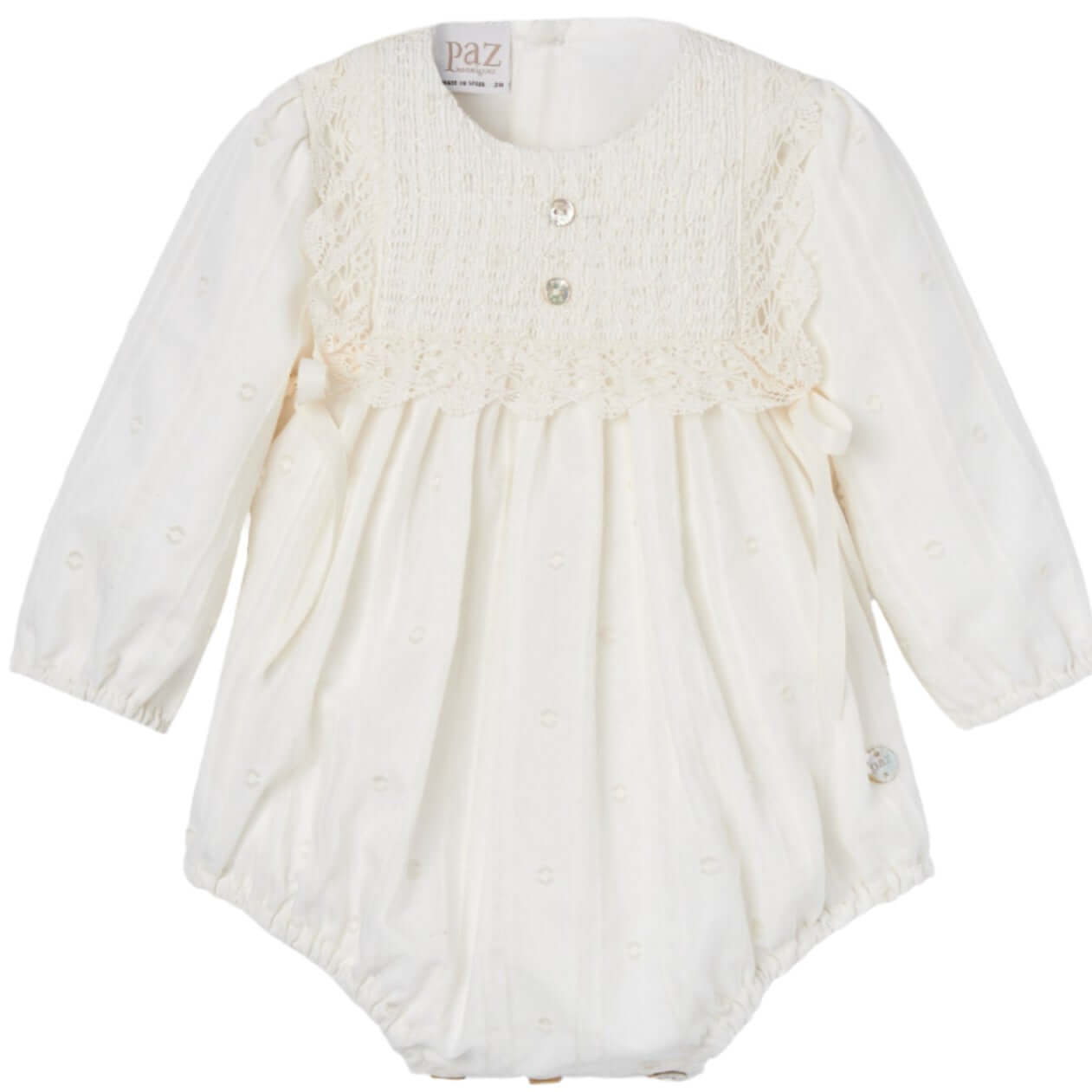 Paz Rodriguez Baby Girls Cream Lace Romper with Tights