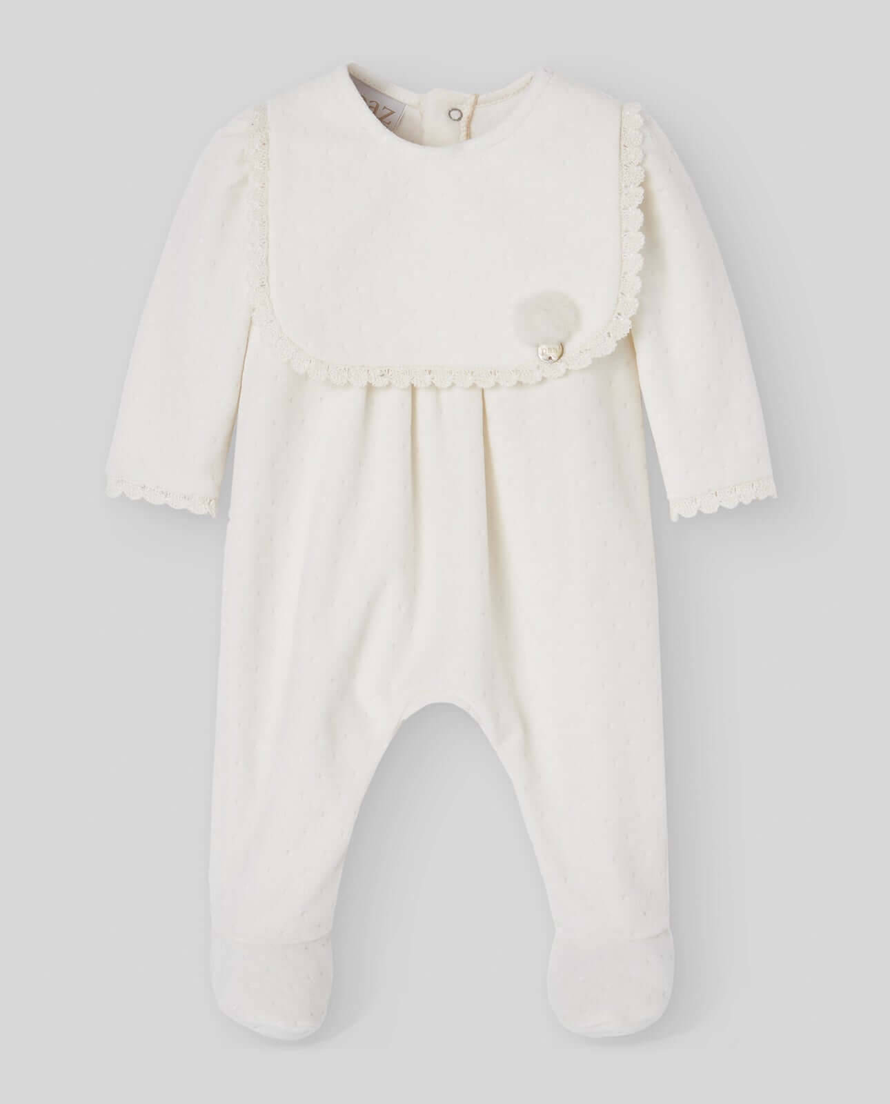 Paz Rodriguez Baby Girls Cream Velour Babygrow with Hat & Bib