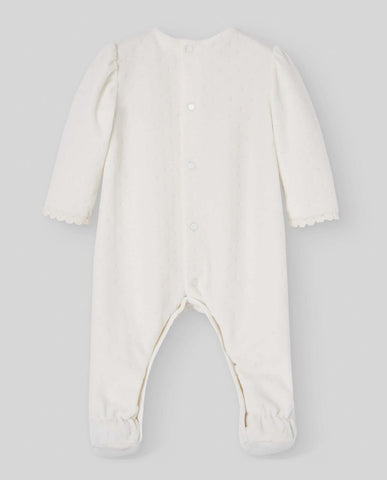 Paz Rodriguez Baby Girls Cream Velour Babygrow with Hat & Bib