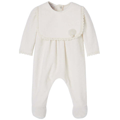 Paz Rodriguez Baby Girls Cream Velour Babygrow with Hat & Bib