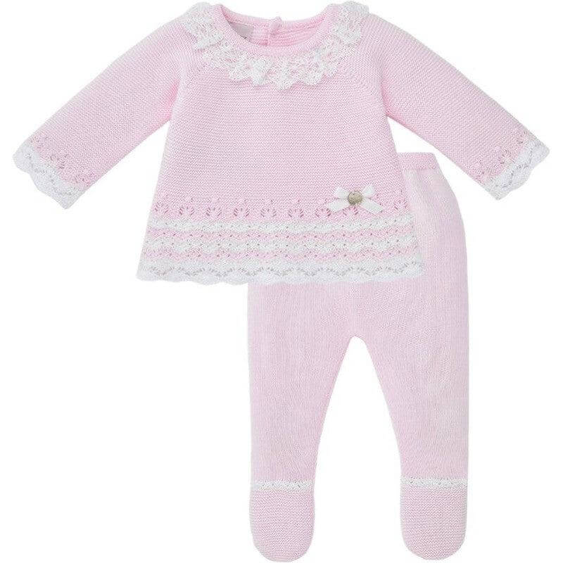 Paz Rodriguez Baby Girls Pink Aura Lace Collar Cotton Knit Set