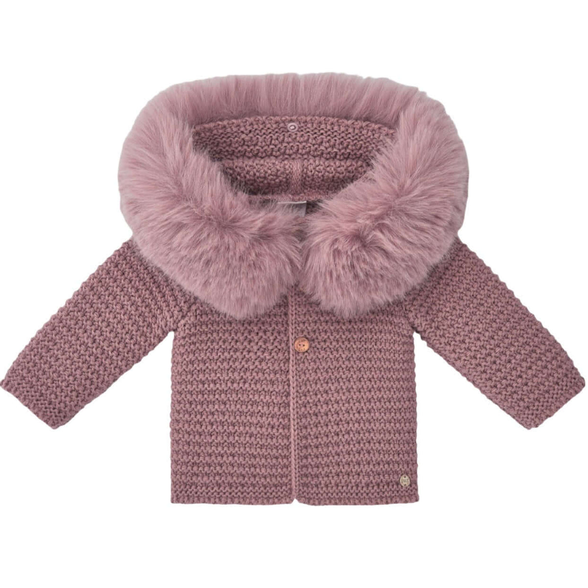 Paz Rodriguez Baby Girls Pink Knitted Jacket with Faux Fur