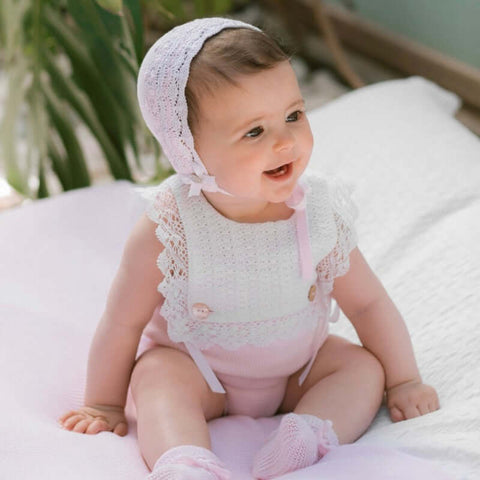 Paz Rodriguez Baby Girls Pink & White Cotton Knit Romper