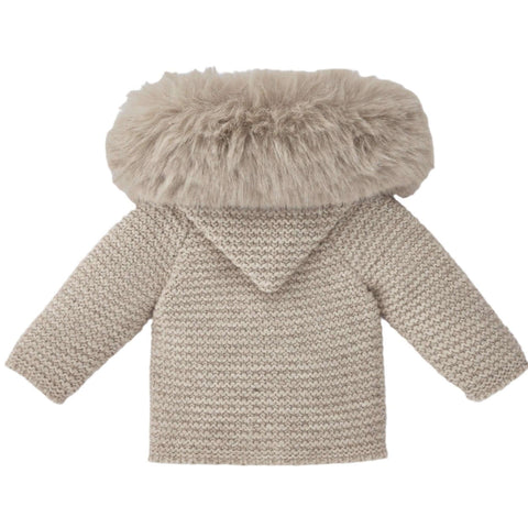 Paz Rodriguez Unisex Beige Knit Jacket with Faux Fur