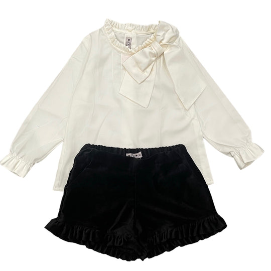 Girls Black Velvet Shorts & Blouse