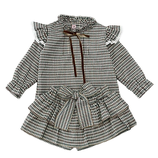 Girls Brown Check Skort Set