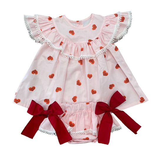 Girls Pink Heart Blouse & Bloomers