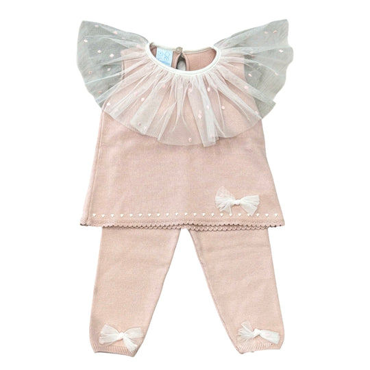 Girls Pink Knitted Legging Set