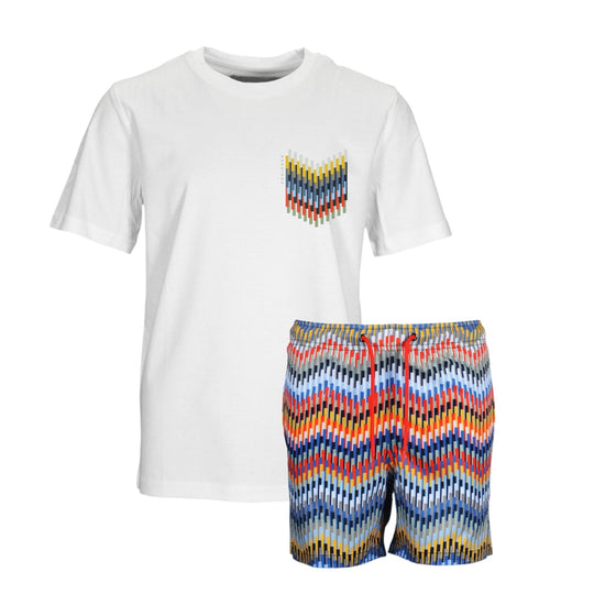 Boys White Zig Zag Swim Set