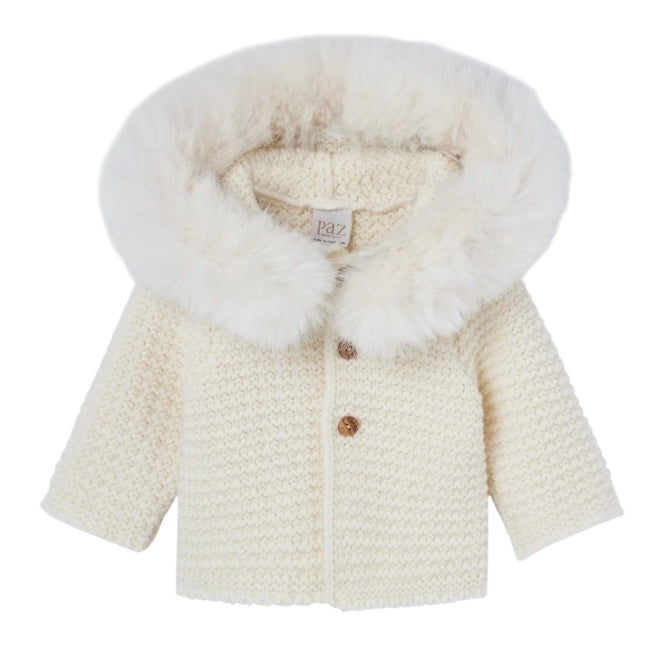 Paz Rodriguez Cream Knitted Jacket with Faux Fur