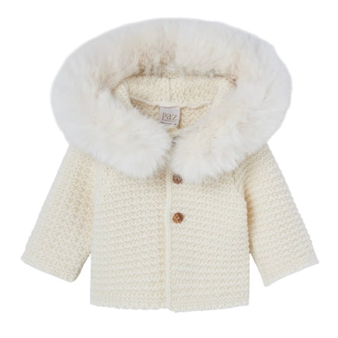 Paz Rodriguez Cream Knitted Jacket with Faux Fur