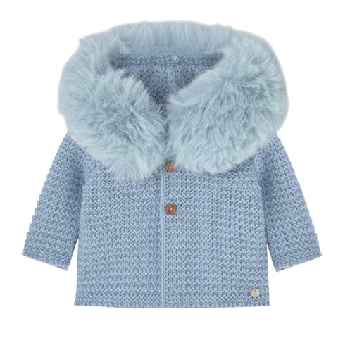 Paz Rodriguez Blue Knitted Jacket with Faux Fur