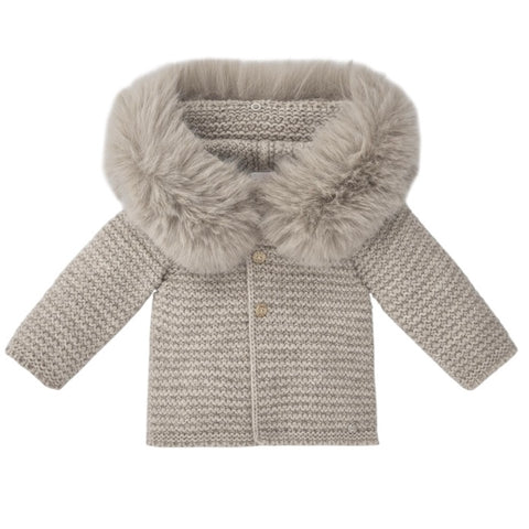 Paz Rodriguez Beige Knitted Jacket with Faux Fur